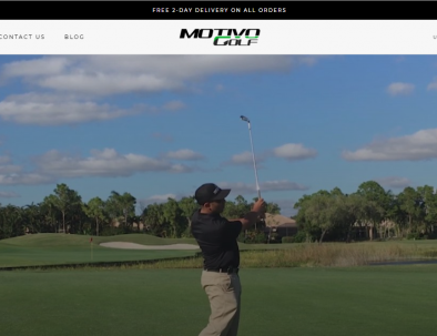 Motivo Golf affiliate banner showing a golfer with a 5 iron